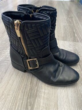 Calvin Klein Black Quilted Ankle Booties with Gold Hardware
